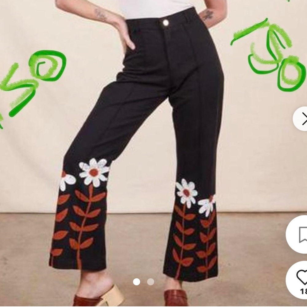 Big Bud Press Western Pants - Paintstamp Lazy Daisy Black & Cream - Size XS - Picture 1 of 13